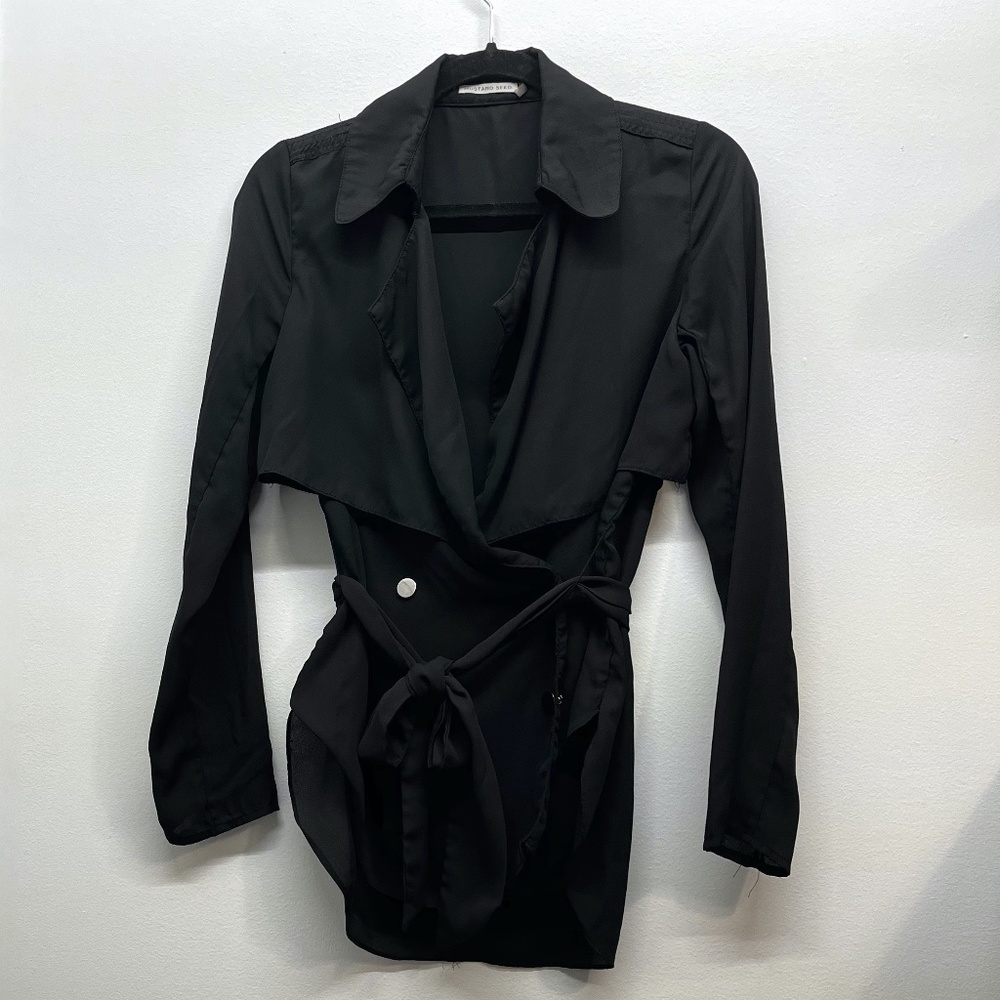 Black Belted Chiffon Blouse
